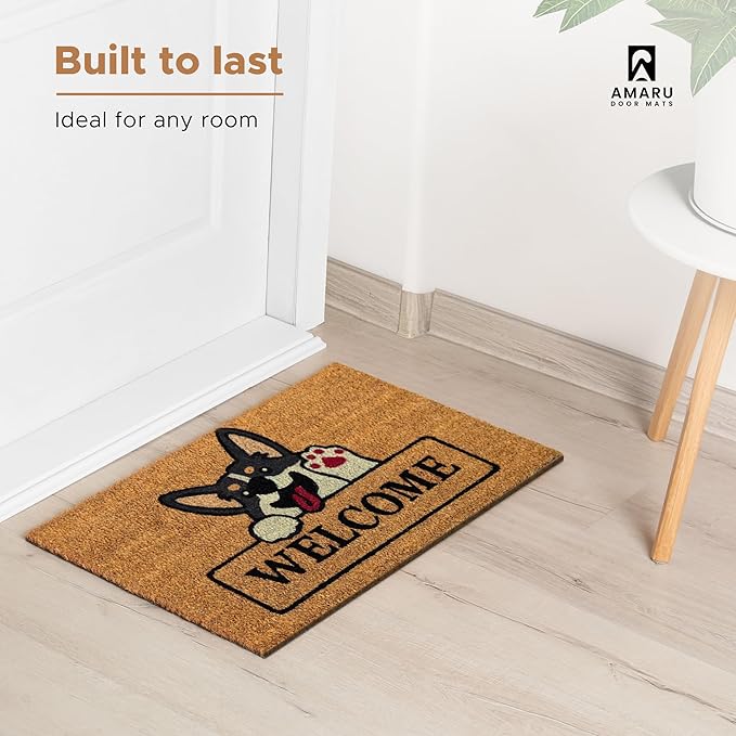 Welcome Dog - 17"x29" - Coir Door Mat with Heavy Duty Backing - Welcome Mats for Entryway, Porch - Anti-Slip PVC & Coconut Fiber Surface - Natural Home Accessories, Minimalist Original Design