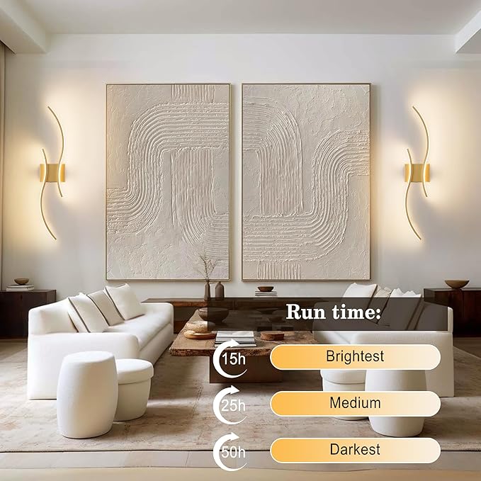 Battery Operated Wall Sconces with Remote Control, Stepless Colors 3000K-6000K & Dimming, LED Gold Wireless Wall Light for Living Room, Hallway, Bedroom, 27.5 Inch (1 Pack)