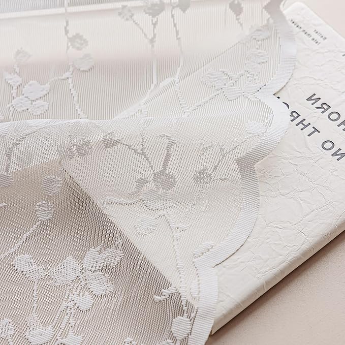 White Lace Sheer Curtains 84 inches Long – Vintage Branch Pattern for Living Room/Bedroom, Light Filtering Rod Pocket Drapes, Privacy Chic Window Treatments, 52W x 84L Inch, 2-Panel Set