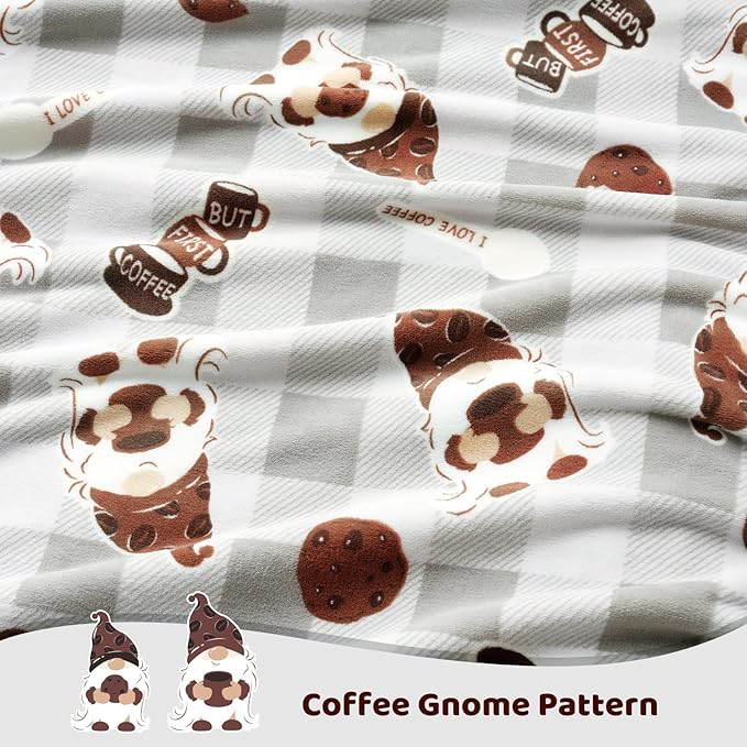 Cozy Bliss Coffee Gnome Throw Blanket - Warm MilkyPlush™ Throw Blankets,Ultra Soft Cozy Blankets for Couch,Sofa and Bed,Grey,60X80inches