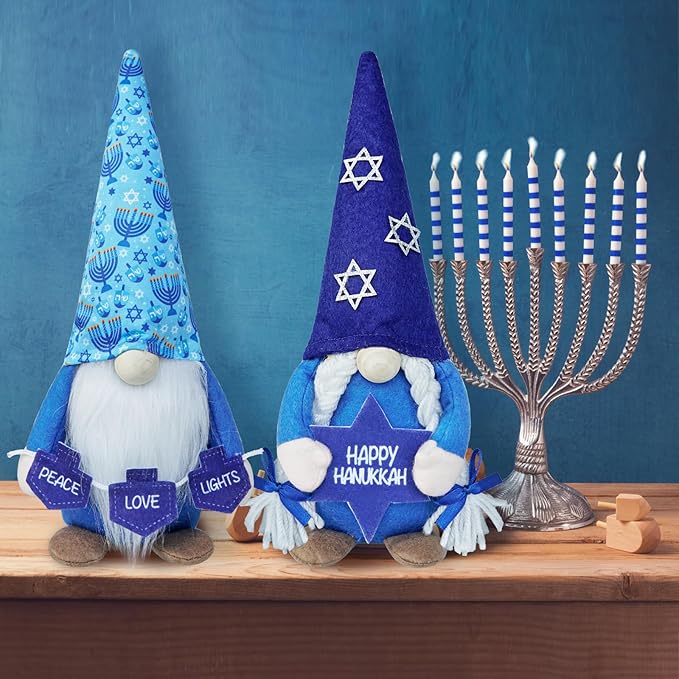 CRCZK Hanukkah Gnomes Decorations for Home Menorah Chanukah Decor Hannukah Ornaments Jewish Gnome Gifts Hanukkah Tiered Tray Decor Hannukah Gnomes Gifts