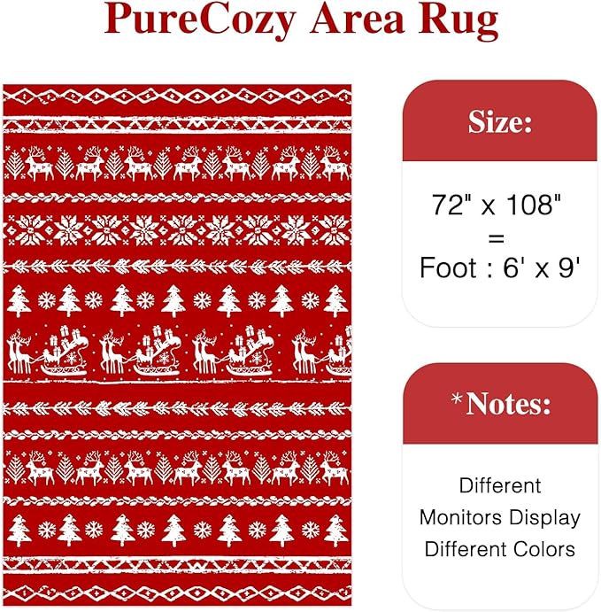 Christmas Area Rug 6x9 Red Living Room Washable Carpet Xmas Snowflake Holiday Decor Indoor Bedroom Throw Rug Decorative Soft Low Pile Large Carpet Non Slip Dining Room Office Nursery