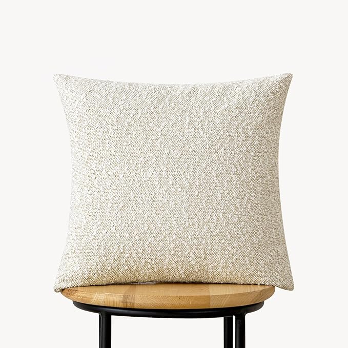 Woaboy Pack of 1 Decorative Boucle Throw Pillow Covers Textured Square Euro Pillowcaes Accent Solid Cozy Soft Cushion Covers Home Decor for Sofa Couch Living Room Bed,24x24 Inch Beige