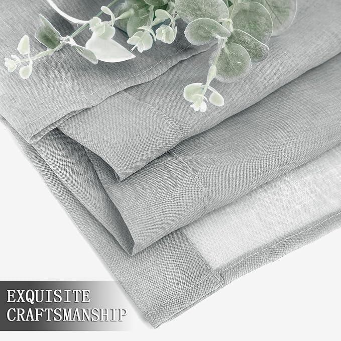 Tollpiz Short Sheer Tier Curtains Linen Textured Half Kitchen Curtain Sheers Light Filtering Rod Pocket Voile Small Curtain for Bathroom, 25 x 24 inches Long, Silver Grey, Set of 2 Panels