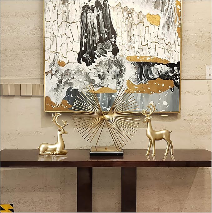 FANTESTICRYAN Small Reindeer Sculpture Resin Christmas Reindeer Elk 2pcs Christmas Home Decor Statues for Living Room, Bedroom, Office Desktop, Cabinets (Golden Small)