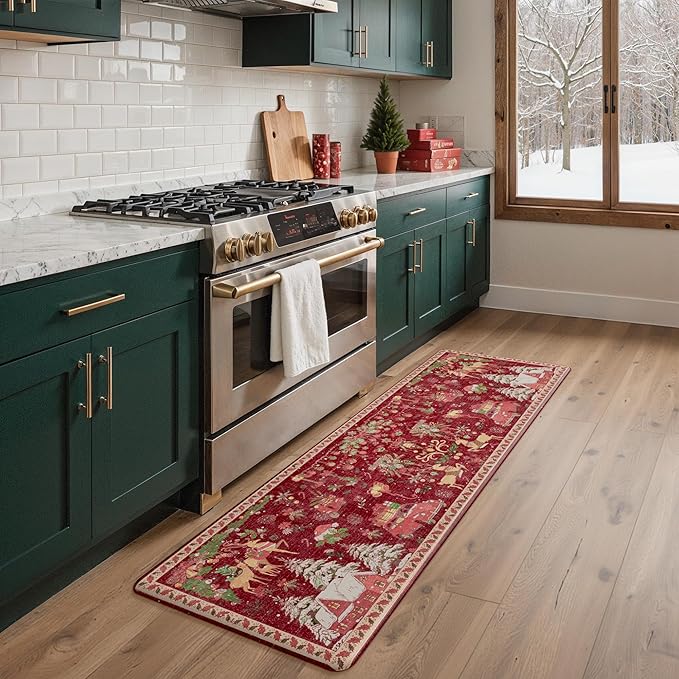 GENIMO Christmas Decorations - Kitchen Mats for Floor, Christmas Kitchen Rugs, Cushioned Anti Fatigue Mat for Home Decor, Waterproof Non Slip Standing Mat for Laundry, 23.6"x71", Red