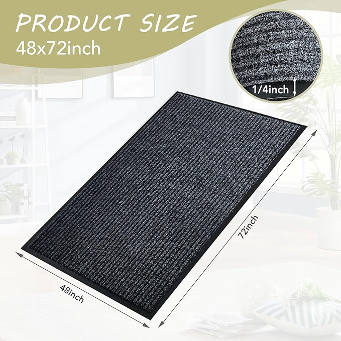 Front Door Mat,4'x6'Indoor Outdoor Door Mat,Heavy Duty Durable Welcome,Commercial Floor Mats Inside Outside Entrance, Waterproof All-Season, All-Weather Non Slip Backing Doormat for Entryway,Black