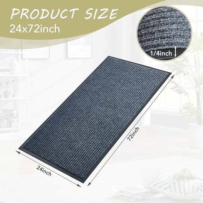 Front Door Mat,2'x6'Indoor Outdoor Door Mat,Heavy Duty Durable Welcome,Commercial Floor Mats Inside Outside Entrance, Waterproof All-Season, All-Weather Non Slip Backing Doormat for Entryway,Dark Gray