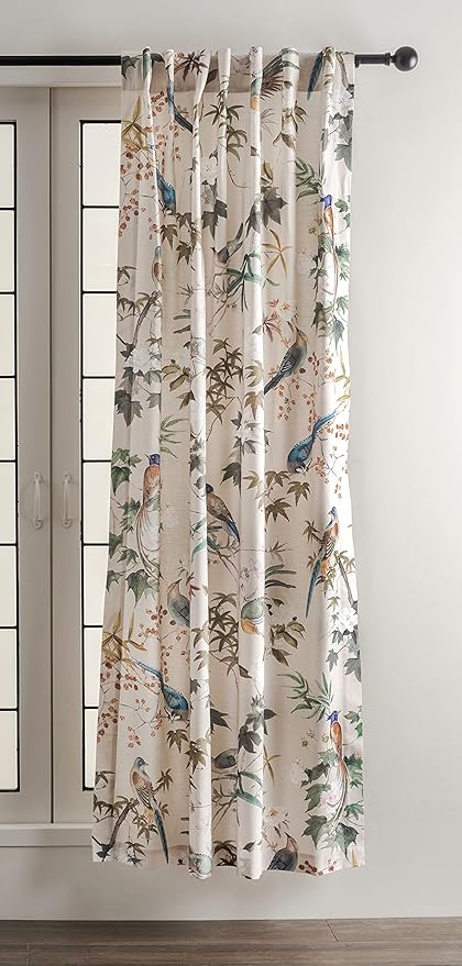 Maison d' Hermine Curtains for Living Room 100% Cotton 124 inch Length One Panel Light Filtering Curtains for Bedroom Windows with Rod and Loop Pockets Drapes (Hokuzai Beige, 50" W x 124" L)