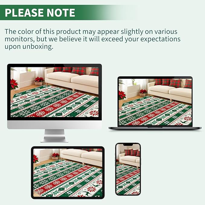 5x7 Christmas Area Rug Living Room Bedroom Large Xmas Decor Area Rugs Indoor Washable Non-Slip Throw Floor Covers Boho Accent Rug Farmhouse Rug Festival Xmas Carpet for Dining Room Nursery, Green