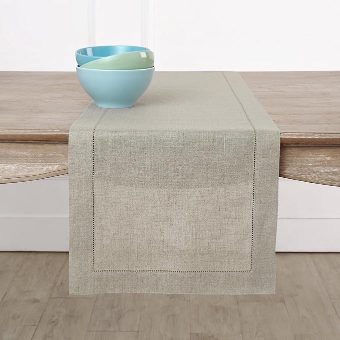 Solino Home Linen Natural Table Runner 108 Inches Long - 100% Pure Linen 14 x 108 Inch Table Runner for Fall, Autumn, Thanksgiving, Christmas - Classic Hemstitch