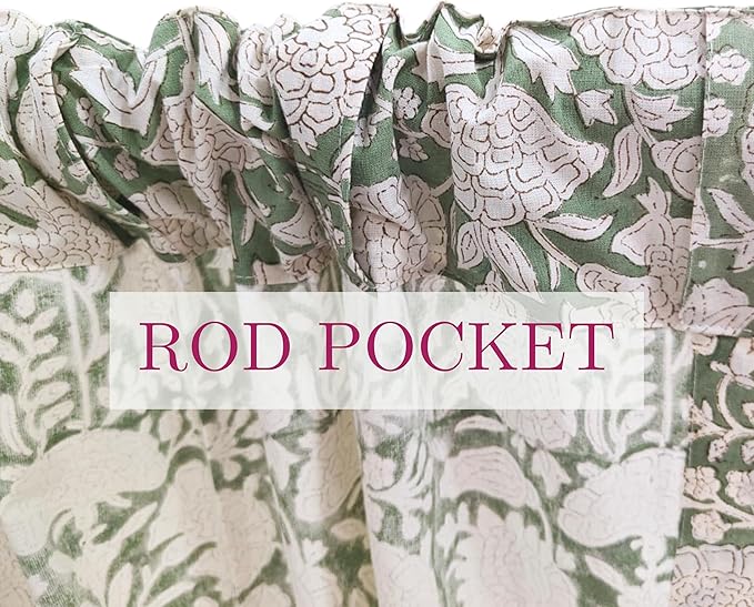 ATOSII 100% Cotton Single Panel Floral Block Print Curtain, Easy Hanging with Rod Pocket & Loop, Living Room, Dining Room, Bedroom Light Filtering Boho Curtains, Set of 1, 60" W X 96" L, Jade Green