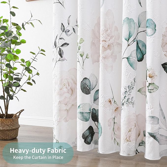 QiyI 72x72 White Floral Shower Curtain, 3D Embossed Butterflies, Waterproof Fabric, Set with Hooks