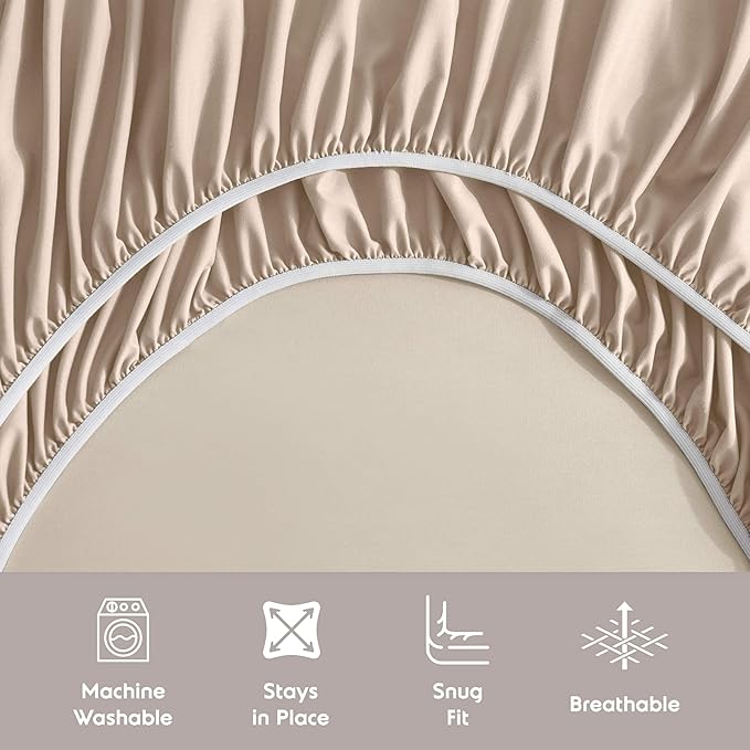 Nestl Extra Deep Cal King Sheet Set - 6 Piece Breathable & Cooling Sheets - Hotel Luxury Bedding Set w/18-24 Inch Deep Pockets - Easy & Secure Fit - Super Soft, Wrinkle Free & Comfy - Beige Cream