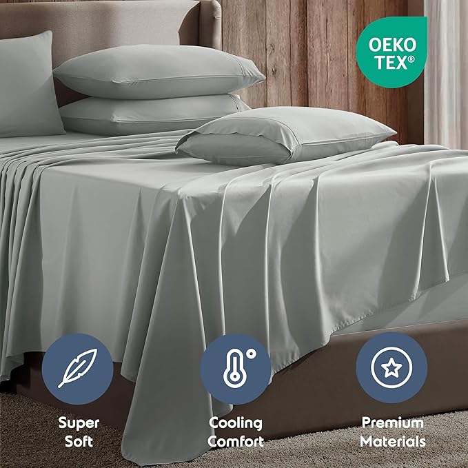 Nestl Extra Deep Twin Sheet Set - 4 Piece Breathable & Cooling Sheets - Hotel Luxury Bedding Set w/18-24 Inch Deep Pockets - Easy & Secure Fit - Super Soft, Wrinkle Free & Comfy - Sage Green