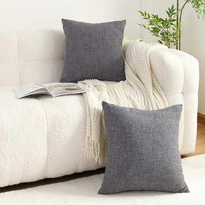 JIUZHEN 18x18 Inch Grey Faux Linen Pillow Covers Set of 2, Modern Farmhouse Neutral Decorative Pillowcase, Washed Texture Zipper Closure