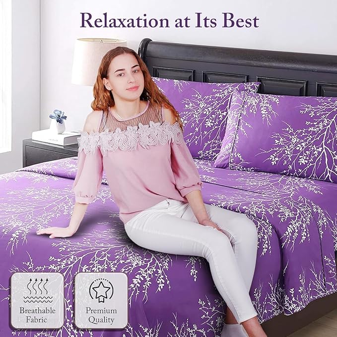 Spirit Linen home Queen Size Bed Sheets - Pure Microfiber 4 Piece Polyester Bed Sheets with Deep Pockets, 90 Thread Count, Fitted Sheet & Pillow Cases, Grey/White