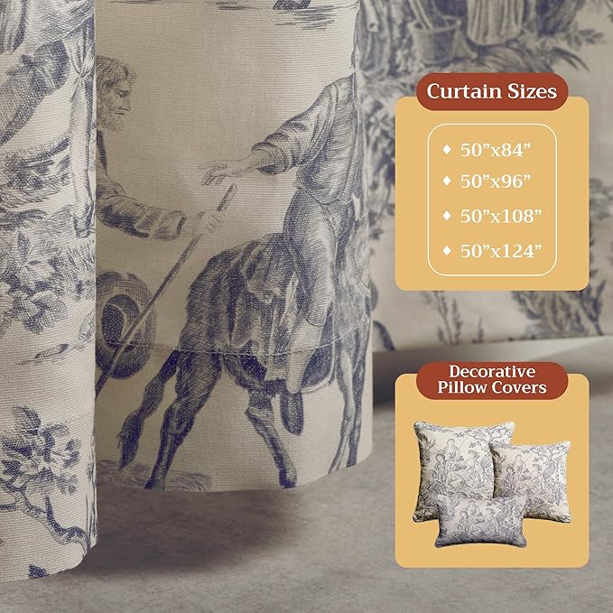 Maison d' Hermine Curtains for Living Room 100% Cotton 108 inch Length Two Panels Light Filtering Toile Curtains for Bedroom Windows with Rod and Loop Pockets (The Miller Paloma Gray, 50" W x 108" L)