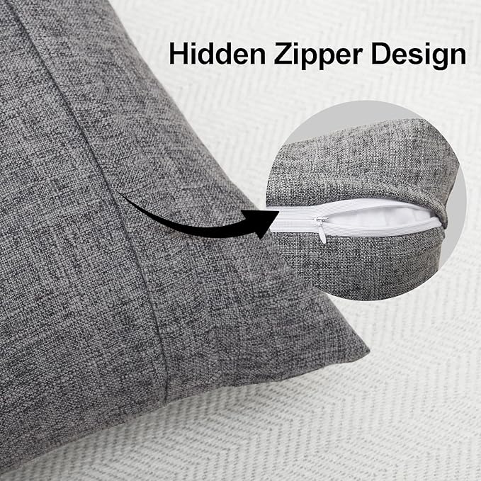 JIUZHEN 18x18 Inch Grey Faux Linen Pillow Covers Set of 2, Modern Farmhouse Neutral Decorative Pillowcase, Washed Texture Zipper Closure
