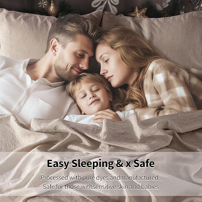 LBRO2M 100% Linen Sheet Set 19" Deep Pocket King Size,Bed Sheets 4 Piece Sets,Solid Color Natural Flax Bed Sheets Soft Breathable Bedding, All Season (King, Linen)