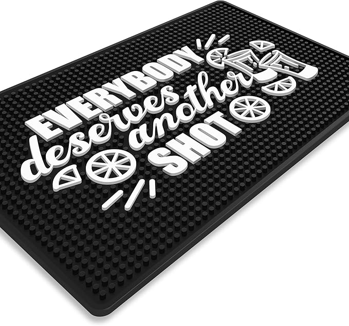 Everybody Deserves Shot Bar Mat for Countertop - Ideal for Bartending & Home Bar Spill-Proof, Durable, Non-Slip Rubber Mat - Large Size 18"x12" - Bar Mats for Home Bar - Thick Rubber Mat
