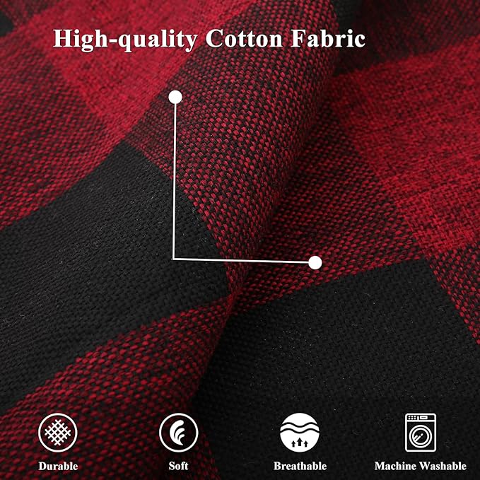 decorUhome Christmas Buffalo Plaid Check Throw Pillow Covers 20x20 Set of 2, Farmhouse Gingham Linen Decorative Pillow Covers with Stitched Edge for Bed Couch Sofa, Red and Black