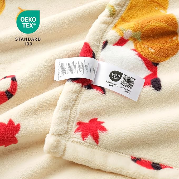 Cozy Bliss Fall Throw Blanket Gnome Pumpkin Harvest Throw Blankets - Warm MilkyPlush™ Throws,Ultra Soft Cozy Maple Blankets for Couch,Sofa,Beige,50X60 inches