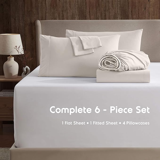 Nestl Extra Deep Queen Sheet Set - 6 Piece Breathable & Cooling Sheets - Hotel Luxury Bedding Set w/18-24 Inch Deep Pockets - Easy & Secure Fit - Super Soft, Wrinkle Free & Comfy - Linen