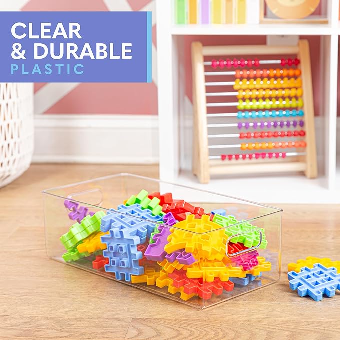 Plastic Food Storage 2 Pack Clear Container Bin with Handles for Organizing Kitchen, Pantry, Refrigerator, Freezer, Pantry, Cabinet, Closet, Bathroom. 16”x8”x5”