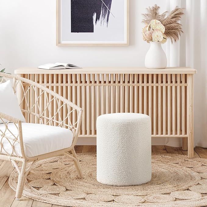 Get Set Style Modern Round Ottoman with Soft Padded Seat, Multifunctional Vanity Stool for Makeup, Upholstered Footrest Stool Ottoman Foot Stool for Living Room, Bedroom