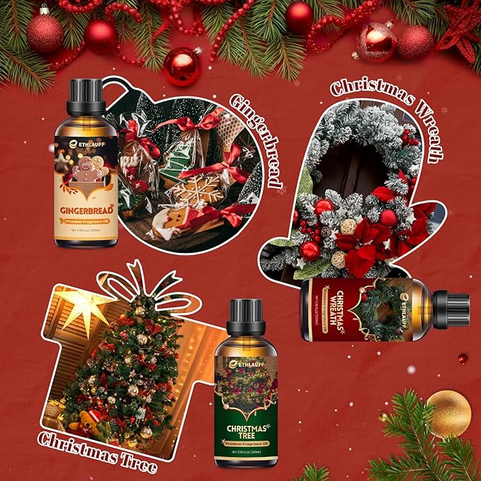 Christmas Wreath Essential Oil 3.38 Fl Oz (100ml), Christmas Essential Oils for Diffusers, Winter Essential Oils for Candle Making, Cozy Holiday Scented Oils