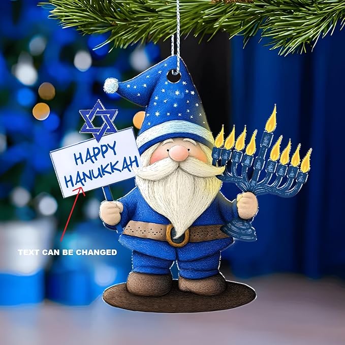 Personalized Gnome Ornament - Star of David Ornament, Custom Hanukkah Ornaments for Tree, Jewish Ornaments, for Women Men, Keepsake for Chrismukkah Decorations