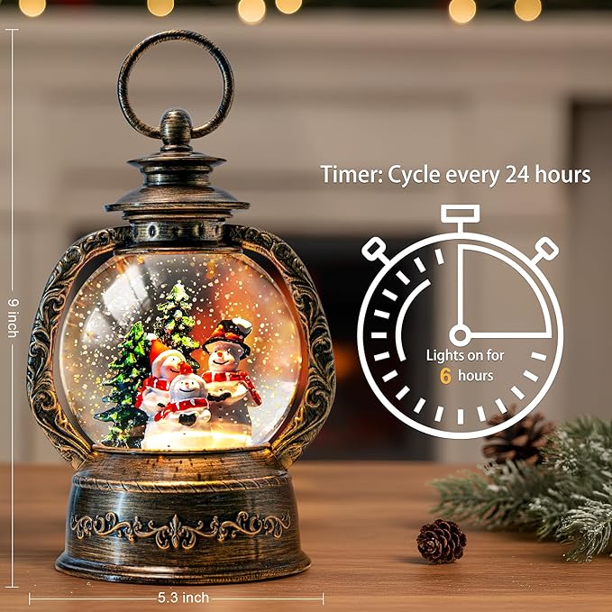 9.4" Christmas Snow Globe Water Lantern with Snowman Choir Scene Battery Operated or USB Powered Musical Lighted Holiday Decoration for Tabletop Display for Family and Friends