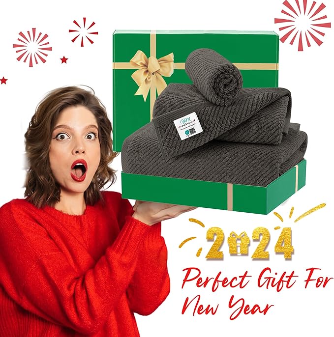 3 Piece Towel Sets for Bathroom, Grey Towels for Showering - 100% Cotton | Quick Dry | Soft | Thick, 1 Large Bath 30" x 56", 1 Hand 18" x 28", 1 Wash Cloth 13" x 13", Bathroom Essentials