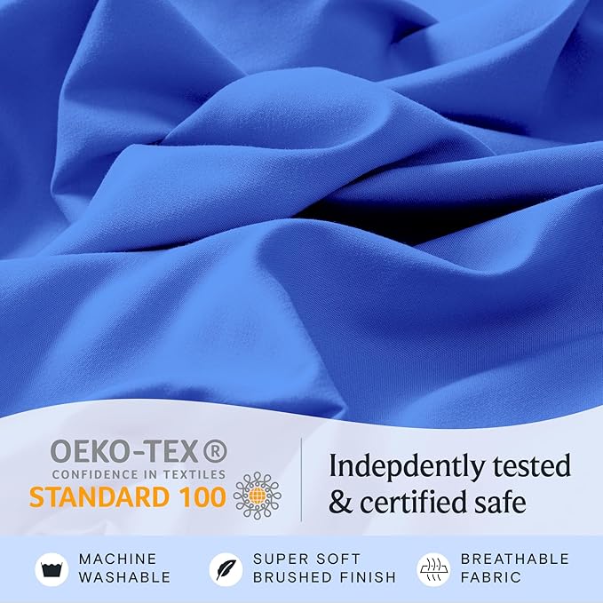 LuxClub 5 PC Sheet Set Bed Sheets Deep Pockets 16" Eco Friendly Wrinkle Free Cooling Machine Washable Hotel Bedding Silky Soft - Marine Blue Split King
