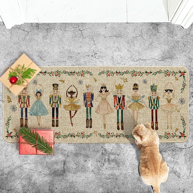 Artoid Mode Watercolor Nutcrackers Merry Christmas Welcome Decorative Doormat, Seasonal Winter Low-Profile Rug Switch Mat for Indoor Outdoor 24x59 Inch