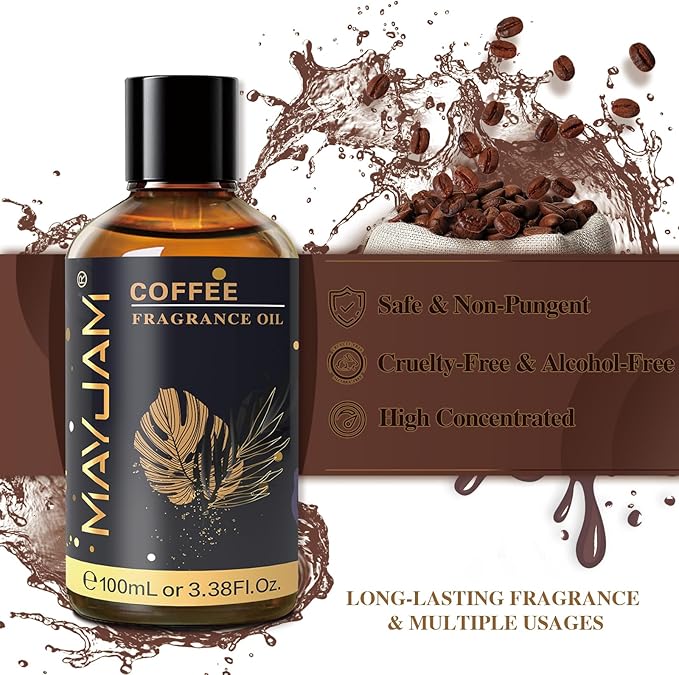 MAYJAM 100ML/3.38FL.OZ Coffee Fragrance Oils with Glass Dropper, Essential Oils for Diffusers for Home, Long Lasting Scented Oils for Diffusers Soap Candle Making