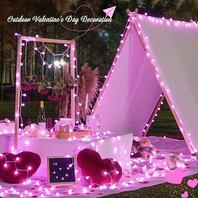 JMEXSUSS 100 LED Pink String Lights Indoor, Connectable Globe String Lights Plug in, 8 Modes 33ft Pink Christmas Fairy Light with Remote for Bedroom Girl's Room Dorm Anniversary Party Decor