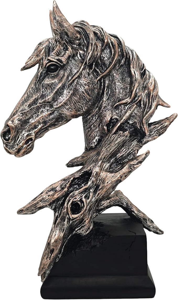 16" Animal Horses Head Bust Table Sculpture Retro Resin Home Decor Statue for Bedroom,Living Room,Dining Desk,Bookshelf,Office,Study and Coffee Tables(Black)