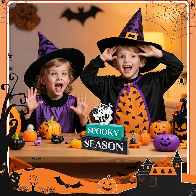 3 Pcs Halloween Wooden Tiered Tray Decor, Spooky Season Decorations Gifts for Home, Halloween Table Centerpiece for Fall Party Kitchen