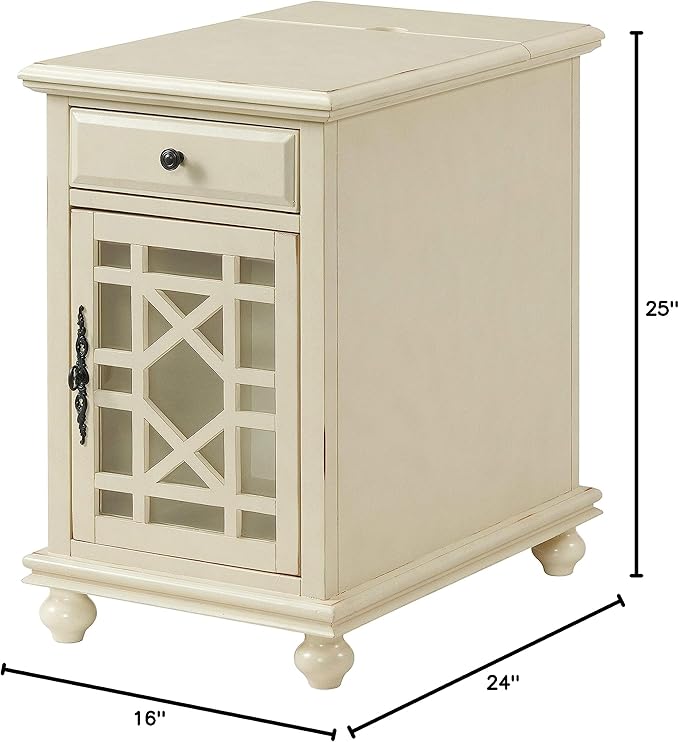 Martin Svensson Home Elegant Chairside End Table with Power, Antique Cream White