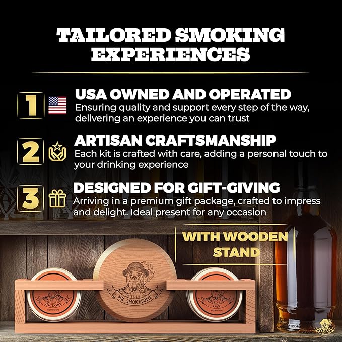 Cocktail Smoker Kit | Whiskey Smoker Kit | Bourbon Smkoer kit | Old Fashioned Smoker Kit for Men with Stand, Torch & Wood Chips | Whiskey Gift for Men (No Butane Incl.)