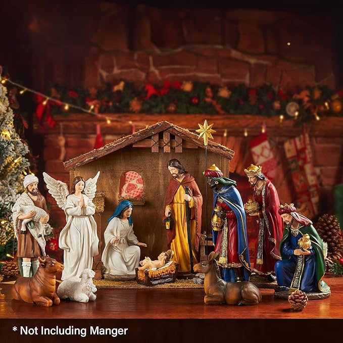 Nativity Sets for Christmas Indoor Set of 13 Pieces 11.8 Inches Resin Figurines Holiday Decorations Nativity Scene Tabletop Decor Religious Collection Gifts