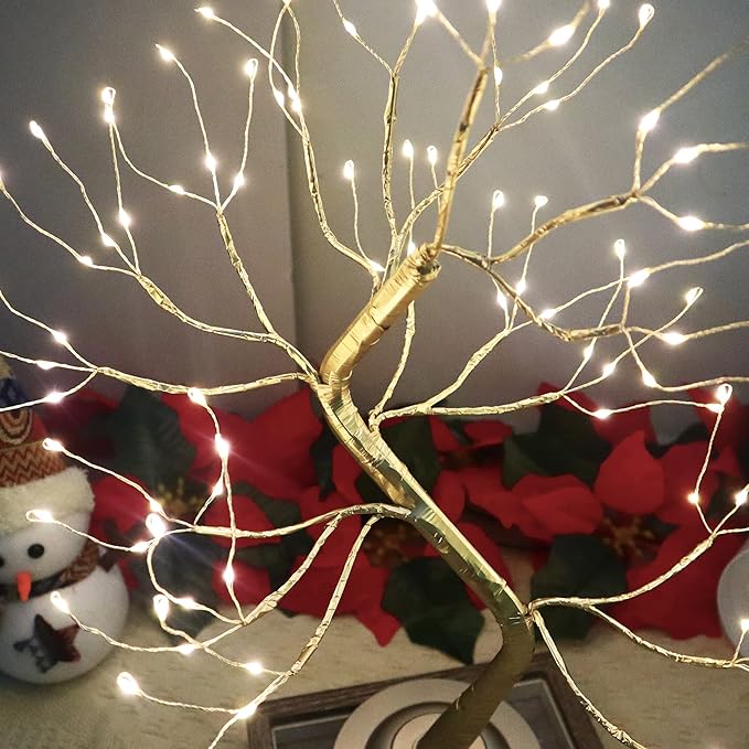 FUCHSUN 108 LED Tabletop Tree Light, Lighted Bonsai Fairy Twinkle Tree Lamp with 8 Lighting Modes & Timer, Home Bedroom Living Room Christmas Decoration, Battery/USB Powered (Golden Branches)