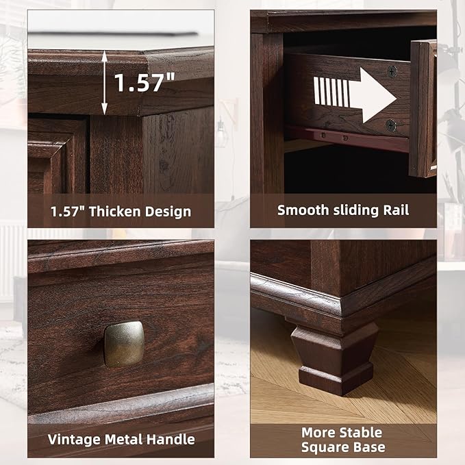Farmhouse End Tables Living Room Set of 2, Rustic Wood Nightstand with 1 Drawer, Brown Bedside Table with Open Shelf for Bed Room, Side Tables for Living Room, Walnut