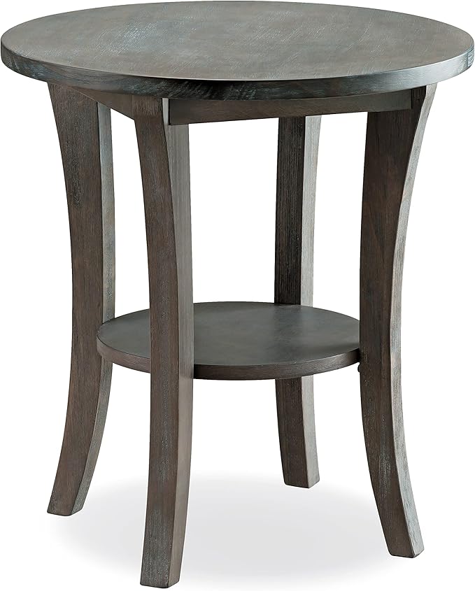 Leick Home 10302-RG Rustic Wire Brushed Driftwood Round Side Table with Shelf, Rustic Gray