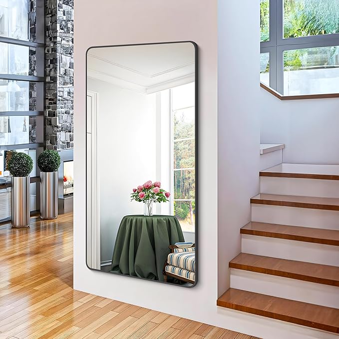 FORBATH Bathroom Mirror 30" X 60",Large Rectangular Wall Mirror, Black Metal Framed Rounded Corner Wall Mounted Mirror for Bathroom Bedroom Entryway Decor(Horizontal/Vertical)
