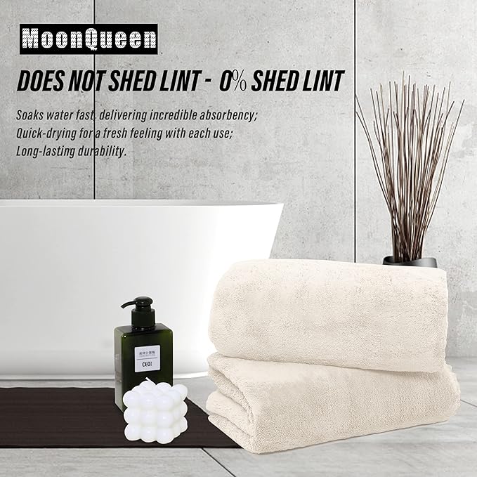 MOONQUEEN 6 Pack Premium Bath Towel Set - Quick Drying - Microfiber Coral Velvet Highly Absorbent Towels - Multipurpose Use as Bath Fitness, Bathroom, Shower, Sports, Yoga Towel (Cream)