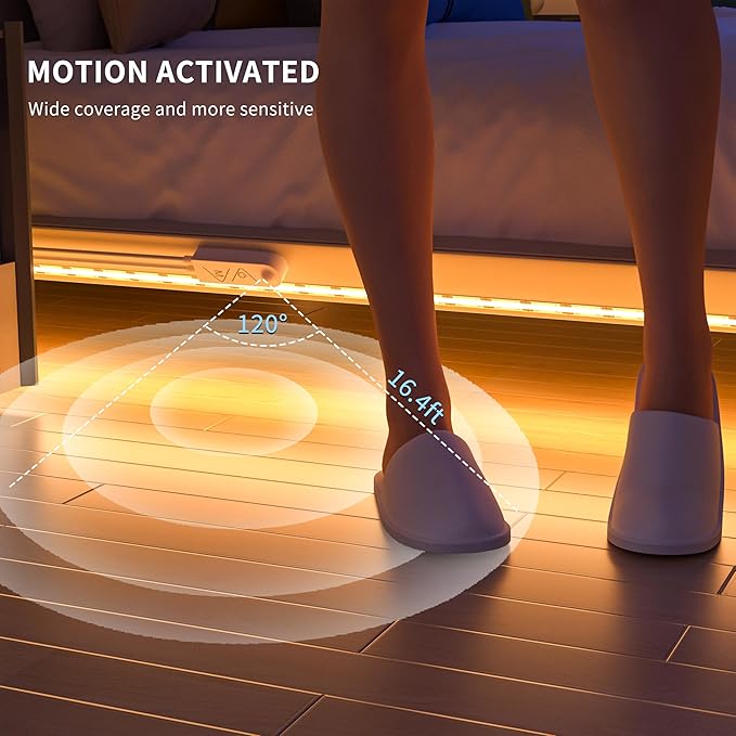 PAUTIX COB LED Strip with Motion Sensor,5V USB LED Tape Light 2700K Warm White,CRI90+ Super Bright,Dimmable Motion Activated LED Strip Light for Bedroom,Cabinets,Kitchen,Stair,Closet Lighting Projects