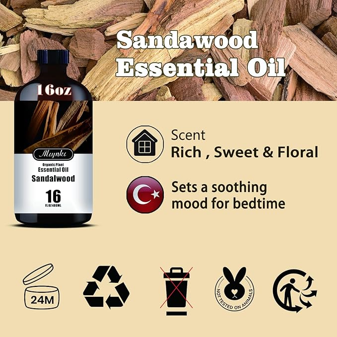 Sandalwood Fragrance Oil-Sandalwood Essential Oil 16.33oz (490ml)-100% Pure Natural Scent for Diffusers, Candles, Soap Making & Aromatherapy-Relaxing Home & Gift Essential Oil for Bath, Massage